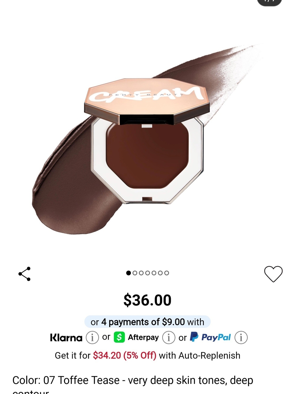 Fenty Beauty Cream Bronzer & Contour - Toffee Tease Deep Brown